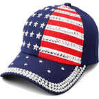 Rhinestone American Flag Baseball Cap Women Men 4th of July Patriotic Trucker Cap Sparkly USA Flag Hip Hop Hat Navy-largeflag-bb