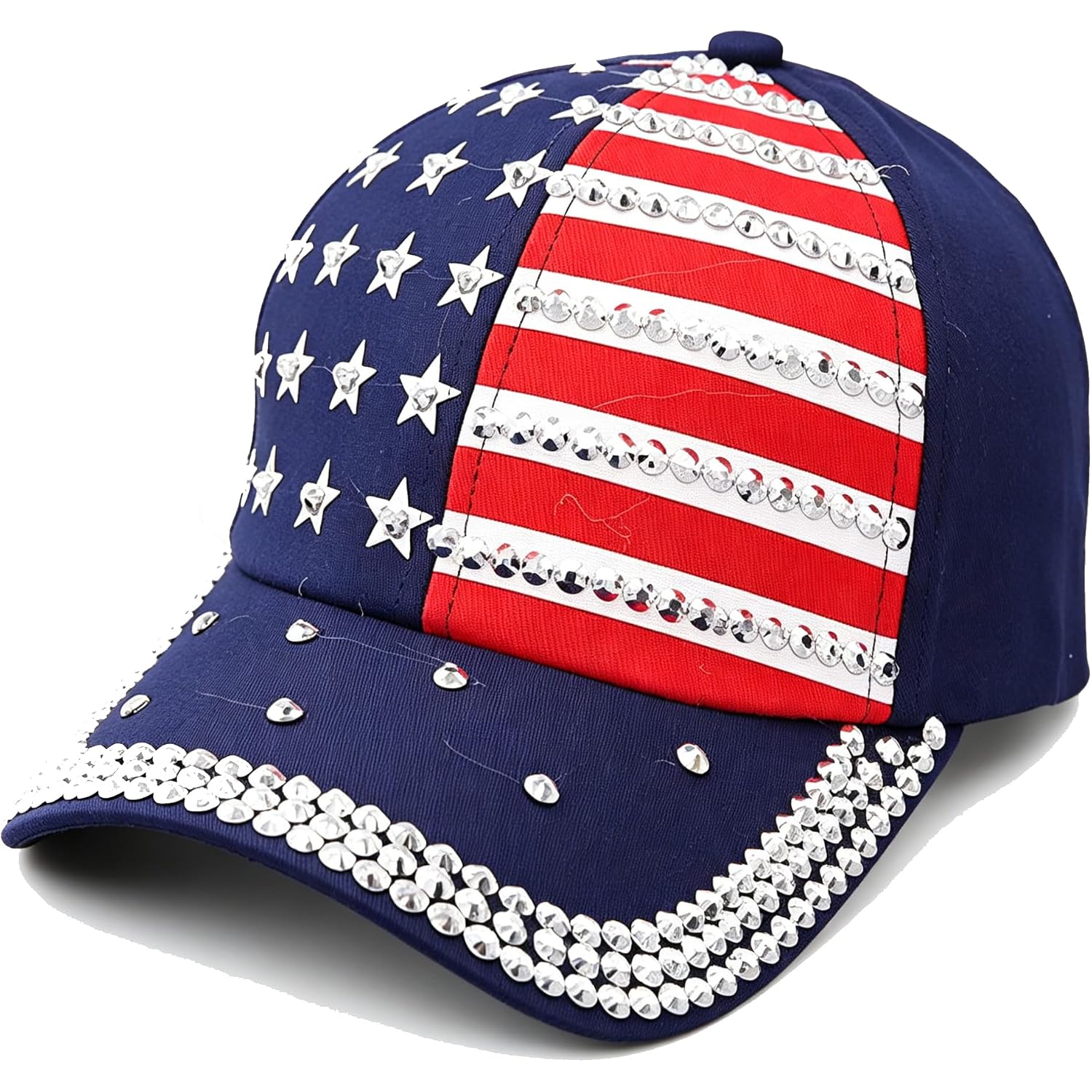 Rhinestone American Flag Baseball Cap Women Men 4th of July Patriotic Trucker Cap Sparkly USA Flag Hip Hop Hat Navy-largeflag-bb