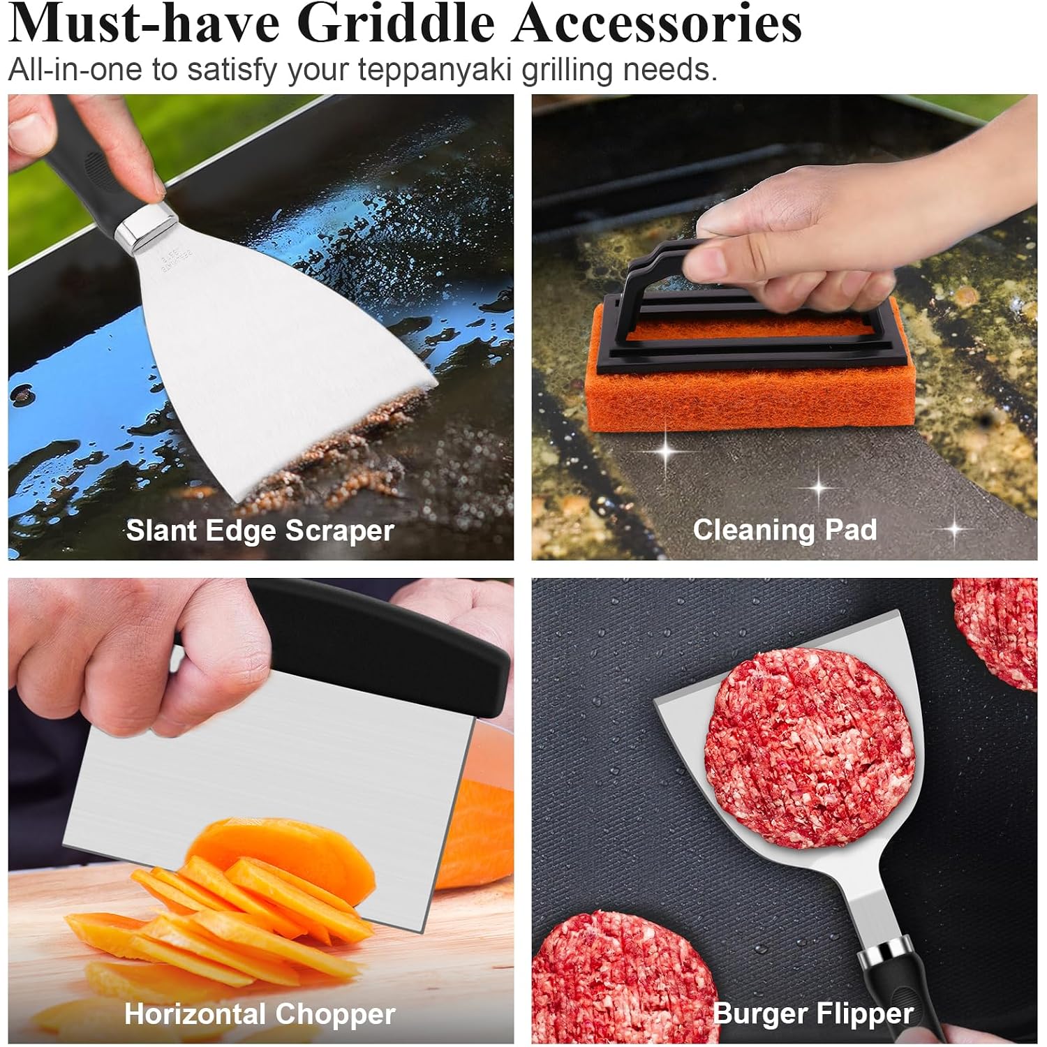 27Pcs Griddle Accessories Kit For Blackstone, Professional Hibachi Flat Top Grill Tools, Enlarged Spatula Gift Set With Basting Cover，Burger Press Patty Maker For Outdoor Bbq Teppanyaki