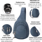 Baggallini Securtex® Anti-Theft Multi Zip Sling - Lightweight 8.6"X15.2" Travel Bag With Locking Zippers & Rfid Protection