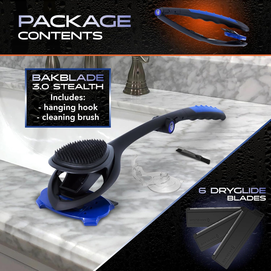 baKblade 3.0 Back Shaver – 23" Handle – Includes 3 Extra Blade Refills – Pain-Free Shave for Men