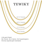 Tewiky Layered Necklaces for Women Non Tarnish- Chunky 14k Gold Plated Herringbone/Snake/Rope/Box/Cuban Link Chain for Women Waterproof Layering Stack Choker Necklace Trendy Dainty Tarnish Free Jewelry Set