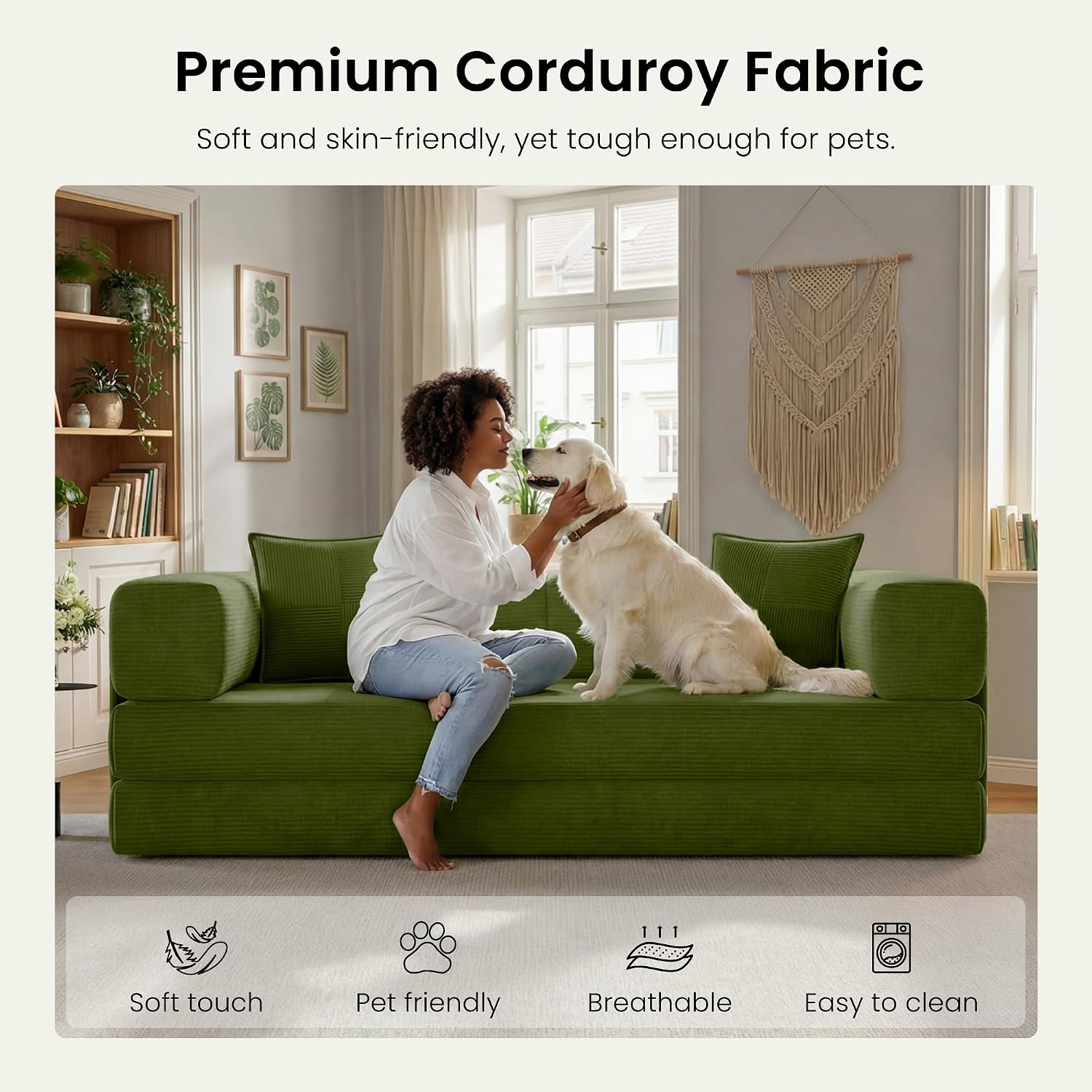 78.8" Convertible Futon Sofa Bed, Boneless Couch For Living Room
