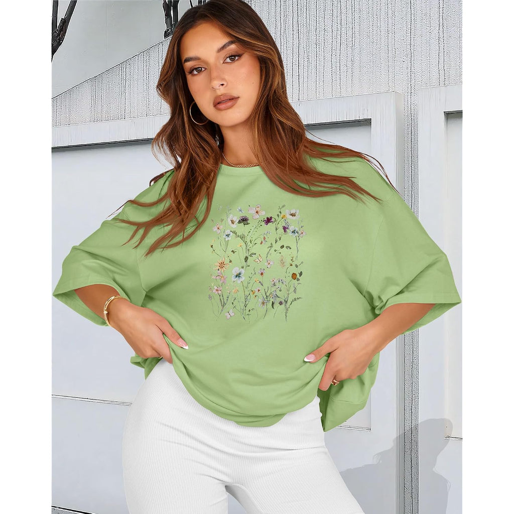 Rosemia Oversized Tshirts For Women Summer Short Sleeve Round Neck Graphic Tee Shirt