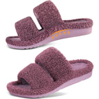 Women'S Fuzzy House Slippers With Moderate Arch Support Open Toe Cozy Bedroom Shoes Indoor