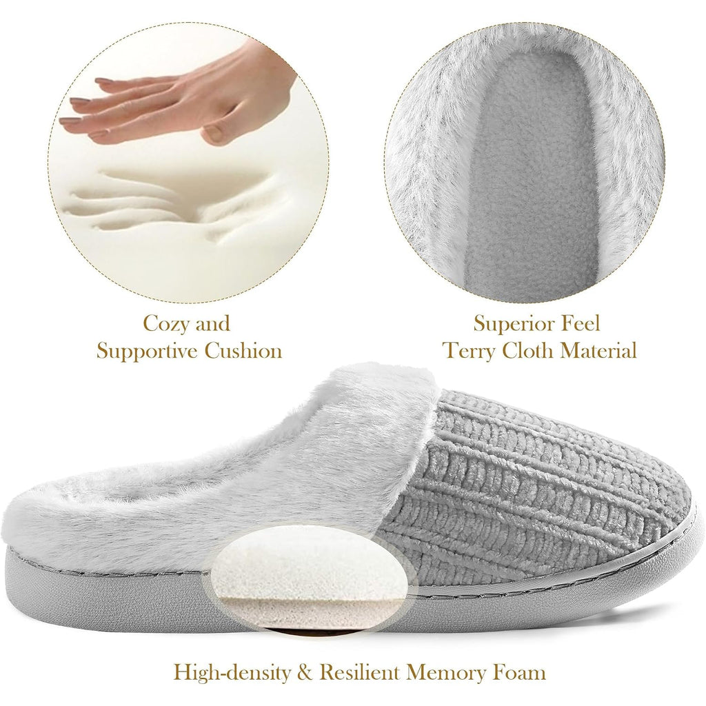 Womens Memory Foam Fuzzy Slippers Knitted House Slippers For Women Comfy Slip-On Warm House Shoes