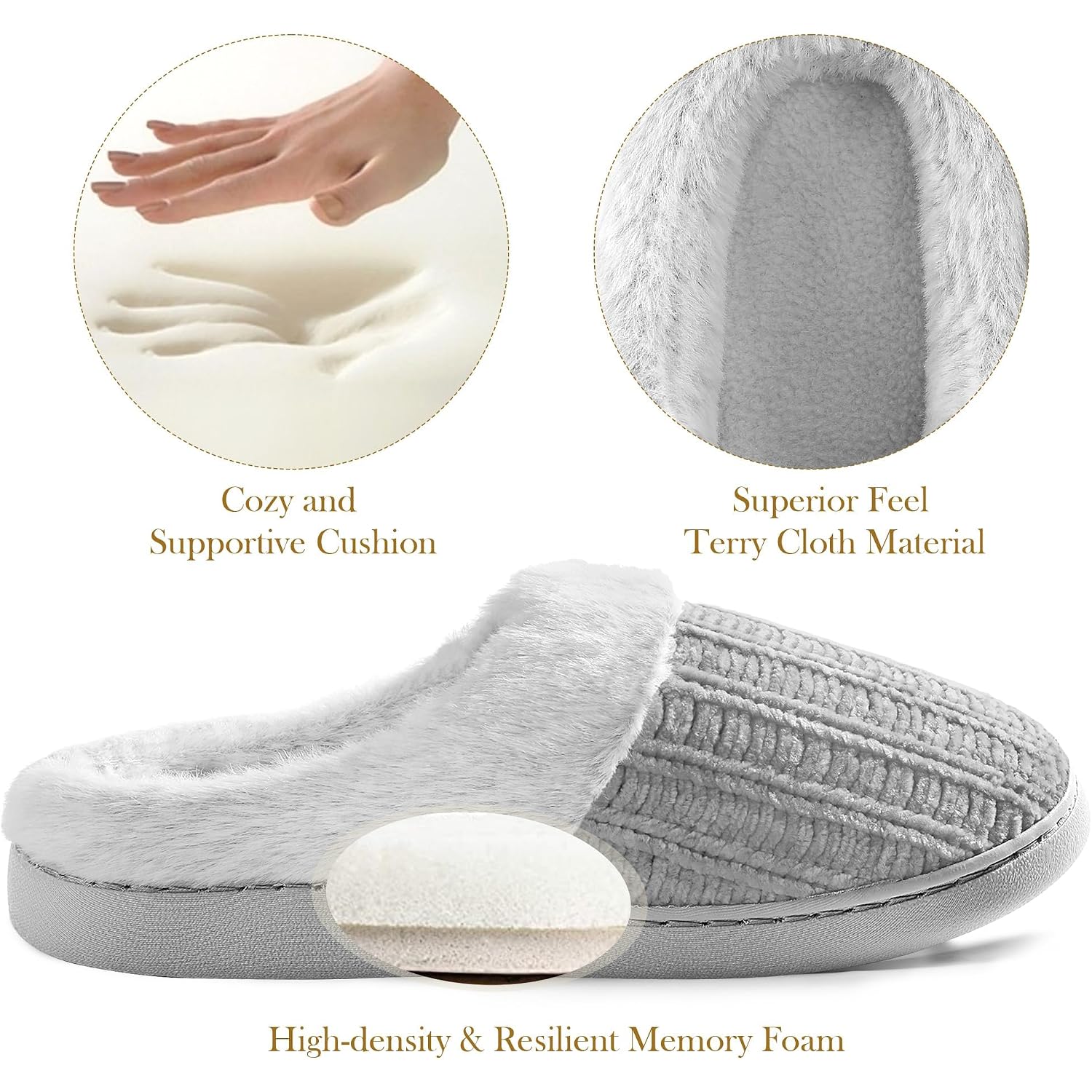 Womens Memory Foam Fuzzy Slippers Knitted House Slippers For Women Comfy Slip-On Warm House Shoes