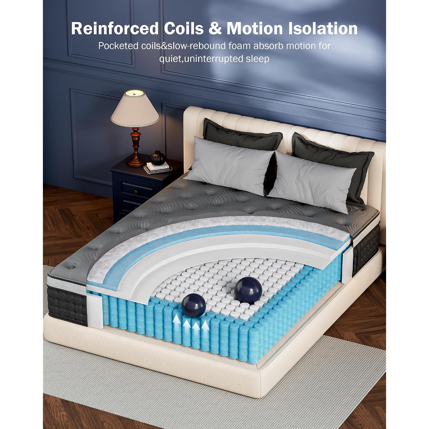 Firm Queen Mattress 14 Inch, Cooling Hybrid Mattress In A Box For Deep Sleep, Luxury Hotel-Collection Design, Enhanced Back & Hip Support, Fiberglass-Free & Certipur-Us, 365-Night Trial