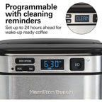 Hamilton Beach Frontfill 12 Cup Programmable Drip Coffee Maker | Regular & Bold Brew Options | Auto Pause And Pour | Glass Carafe | Black With Stainless Accents | 46310