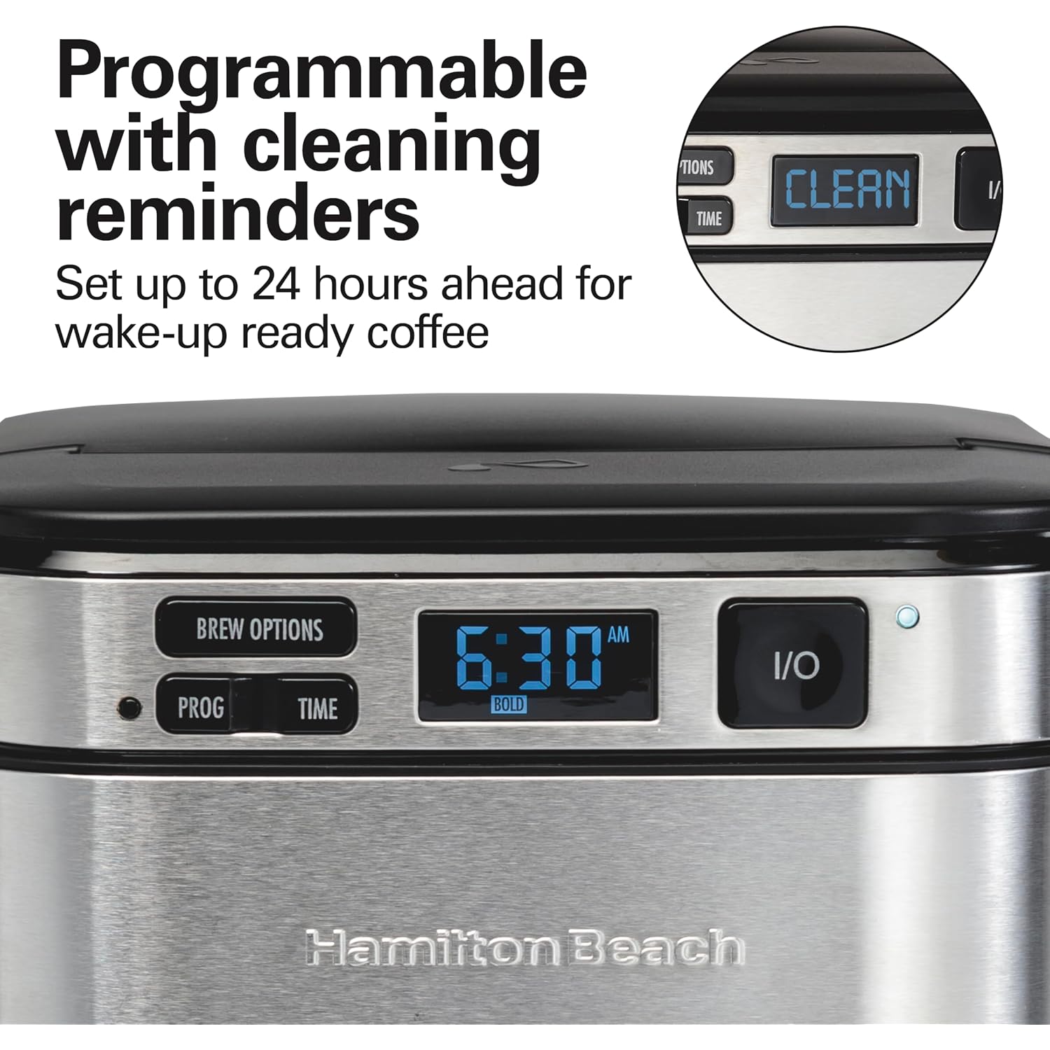 Hamilton Beach Frontfill 12 Cup Programmable Drip Coffee Maker | Regular & Bold Brew Options | Auto Pause And Pour | Glass Carafe | Black With Stainless Accents | 46310