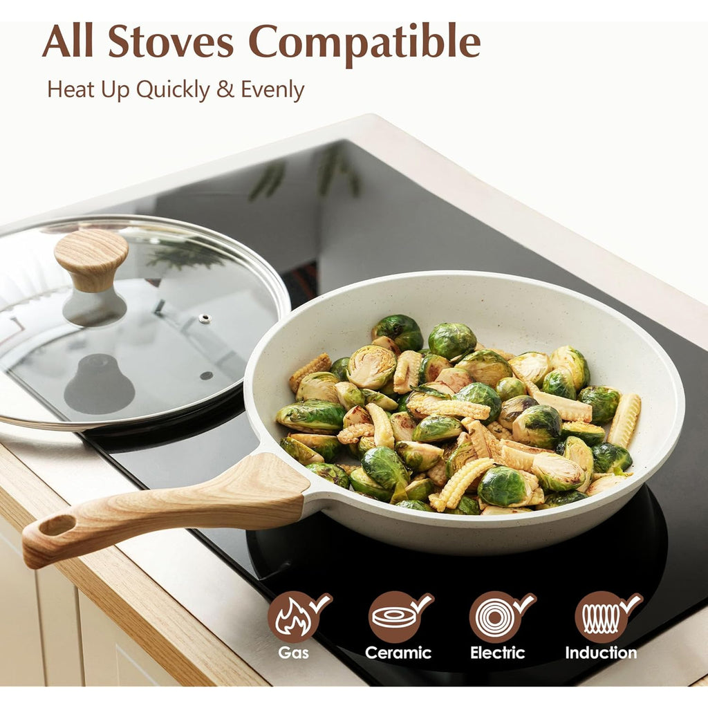 SENSARTE Nonstick Ceramic Frying Pan with Lid 8/9.5/10/11/12.5 Inch Omelet Pan Skillet, Free of Intentionally Added PFAS/PTFE Non-toxic Chef's Pan Induction Compatible Pan, Heat Resistant Handle