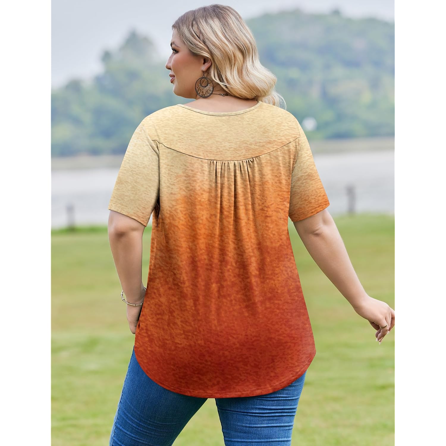 IN'VOLAND Plus Size Tops for Women Short Sleeve Shirts Dressy Casual Tunics to Wear with Leggings Beach Vacation Clothes
