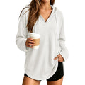 Anrabess Women'S Waffle Knit Long Sleeve V Neck Hoodie | Drawstring Loose Fit Tops, Curved Hem Lightweight Cozy Oversized Sweatshirt For Office Daily Leggings Outfits, Fall & Winter