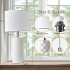 20" Modern Ceramic Table Lamps For Bedroom Set Of 2, Small Table Lamps For Night Stands, Living Room, Home Office And Hallways, White
