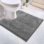 LuxUrux Toilet Rugs U Shaped Washable, Bathroom Toilet Mat, Extra-Soft Plush Bath Bathroom Rug,1'' Chenille Microfiber Material, Super Absorbent Shaggy Machine Wash & Dry (20 x 20 inch, Light Grey)