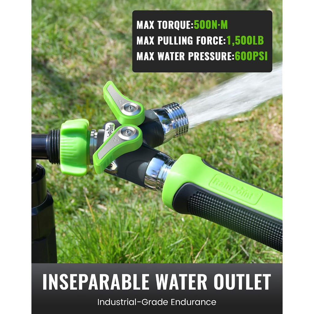 Rainpoint 2 Way Garden Hose Splitter | Heavy Duty Water Spigot Splitter With Shutoff Valves, 100% Metal Body, 1.9" Extra Long Metal Handle, 3/4" Ght Thread