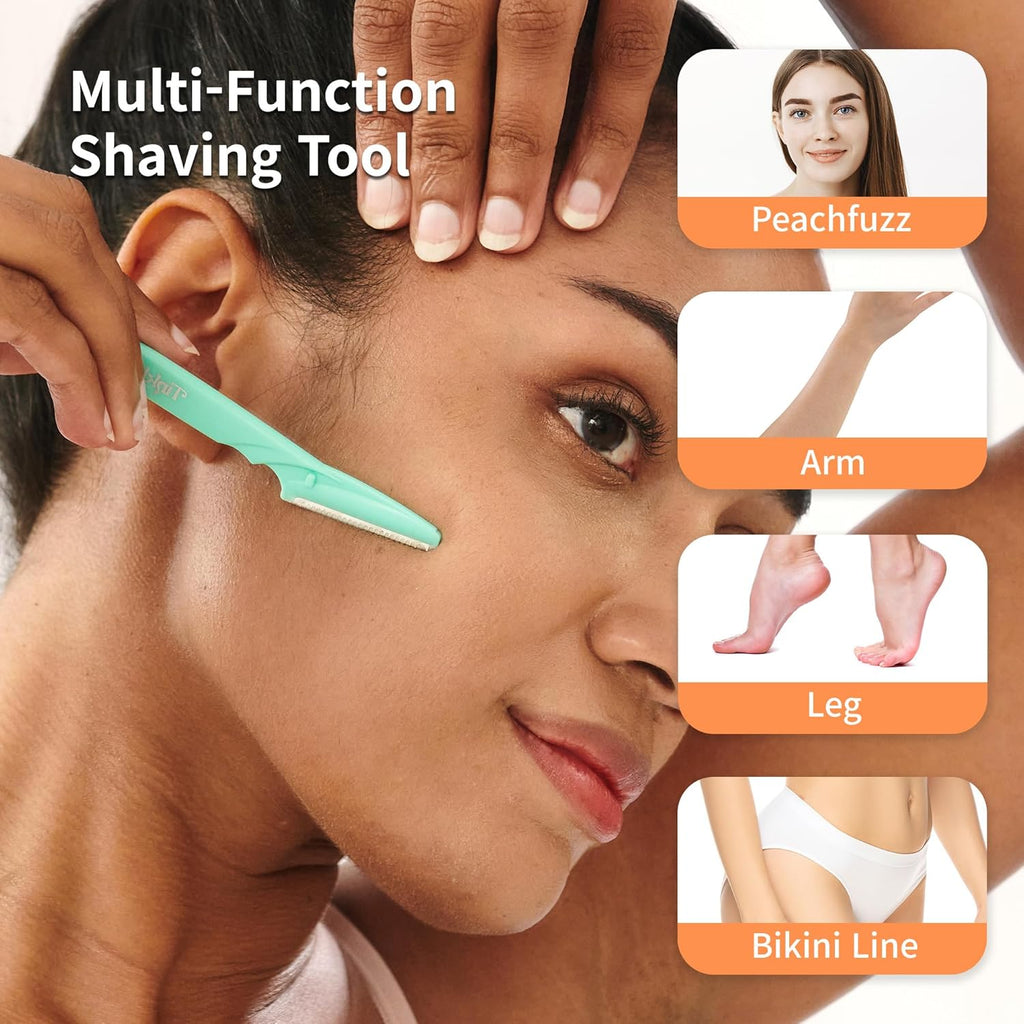 Tinkle Dermaplaning Tool 9ct, Dermaplane Razor for Women, Safe and Easy Peach Fuzz Remover, Eyebrow Trimmer with Protective Cover (3 Packs of 3), Stocking Stuffers