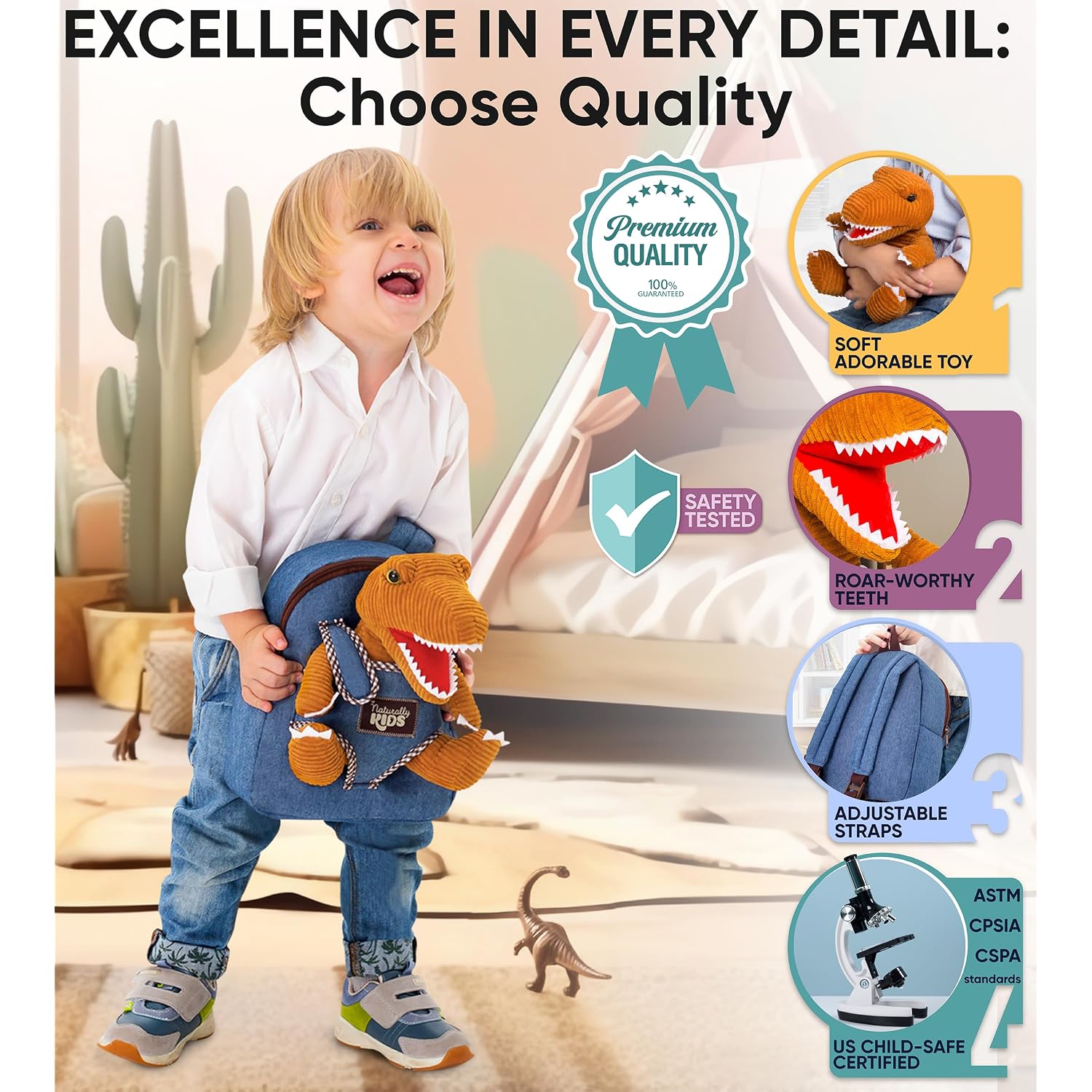 Naturally Kids Toddler Backpack W. Plush Dinosaur Toy, Kids Gift 2 3 4 5 | 2-In-1 Dinosaur Backpack, Dinosaur Toys For Kids 3-5, 2-4 In Gift-Ready Box, 2 Year Old Boy Birthday Gift & Christmas