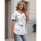 Zeagoo Womens Summer Tops 2026 Short Sleeve Shirts V Neck Pleated Tunic Tops Work Blouses Business Casual Outfits S-3Xl