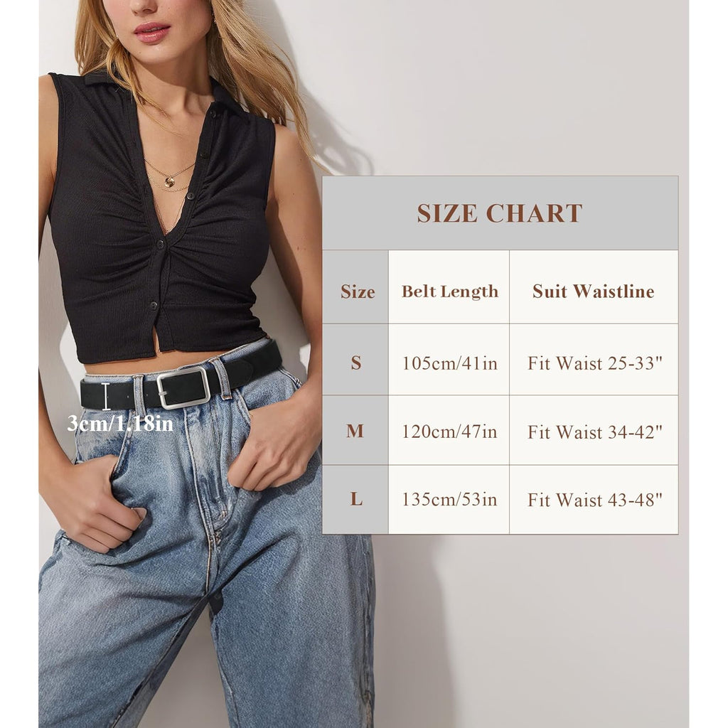 XZQTIVE Women Suede Belts for Women Fashion Leather Belts With Silver Buckle Ladies Waist Belt For Jean Pant Dress