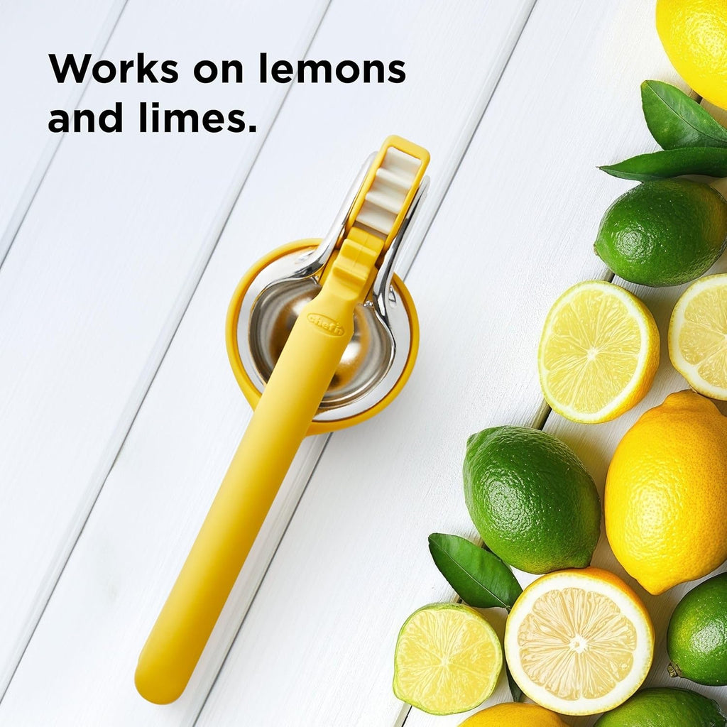 Chef'N Freshforce Lemon Squeezer Citrus Juicer, Manual Hand Press With Dual-Gear Power For Maximum Juice Extraction, Durable, Yellow