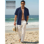 Eklentson Mens Button Down Shirt Short Sleeve Textured Cuban Shirts Lightweight Breathable Summer Beach Casual Shirt
