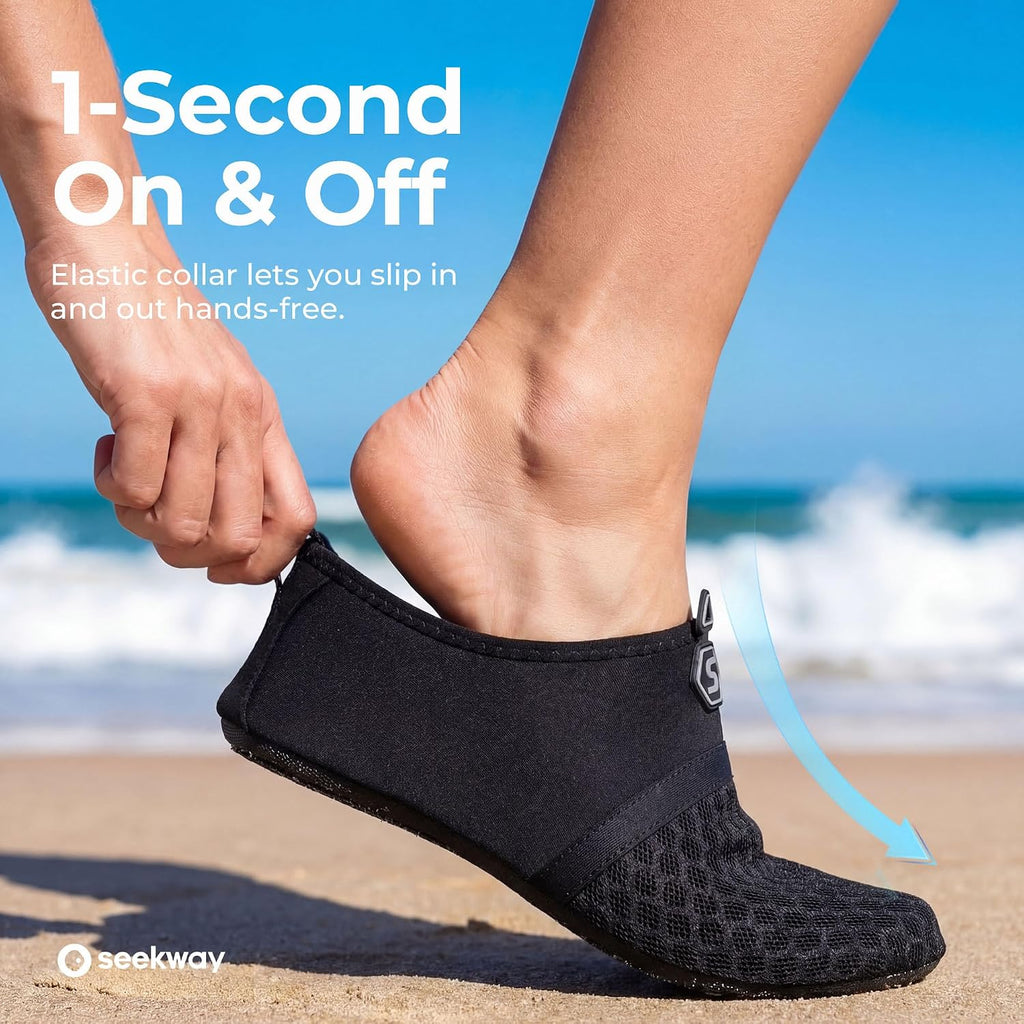 Seekway Water Shoes Quick-Dry Aqua Socks Barefoot Slip-On For Beach Pool Swim River Yoga Lake Surf Women Men Black Sk001