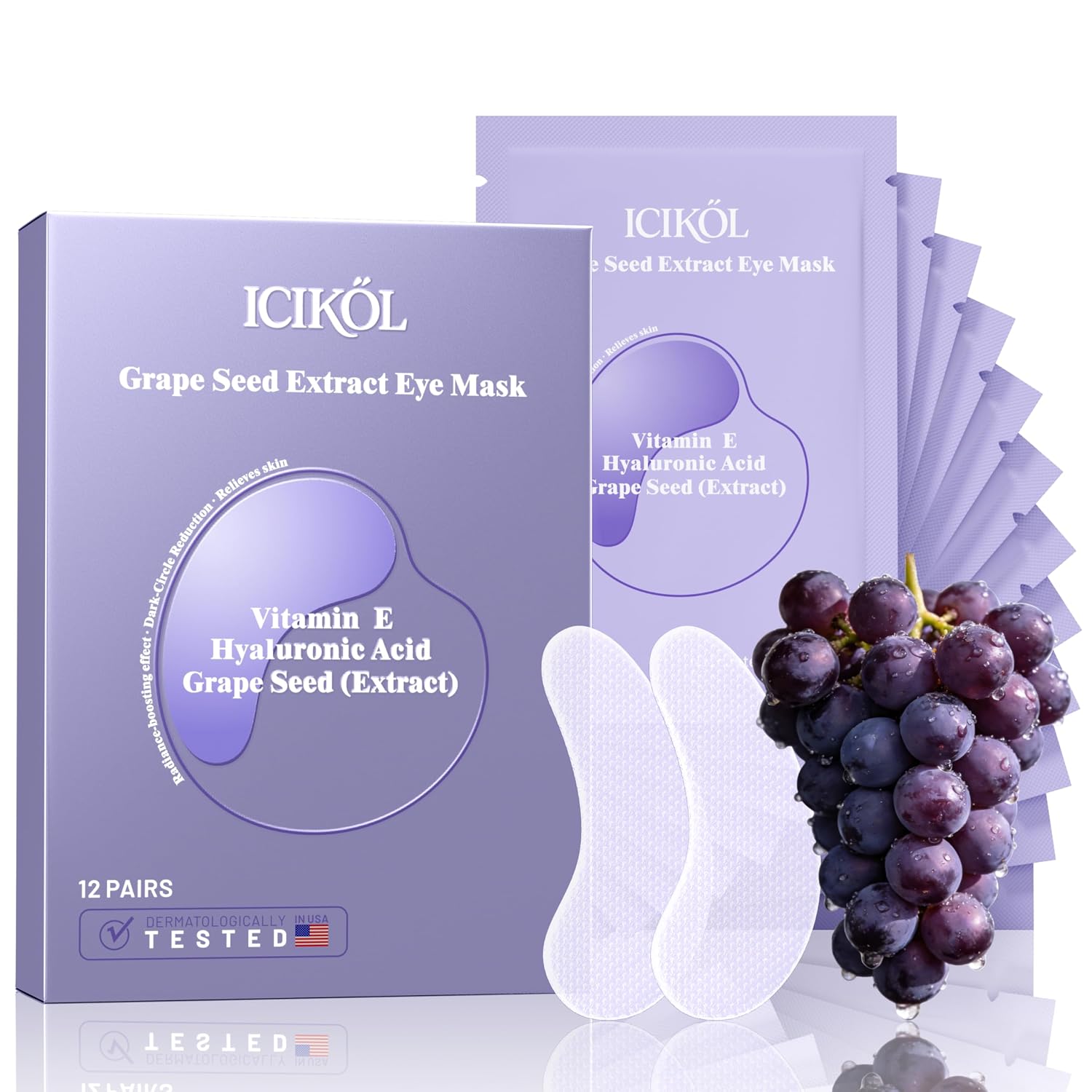 Grape Seed Collagen Under Eye Patches, Eye Mask For Puffy Eyes And Dark Circles, Deep Hydrating Under Eye Mask Patches For Eye Bags Treatment, Under-Eye Skincare Boost Radiance (12 Pairs)