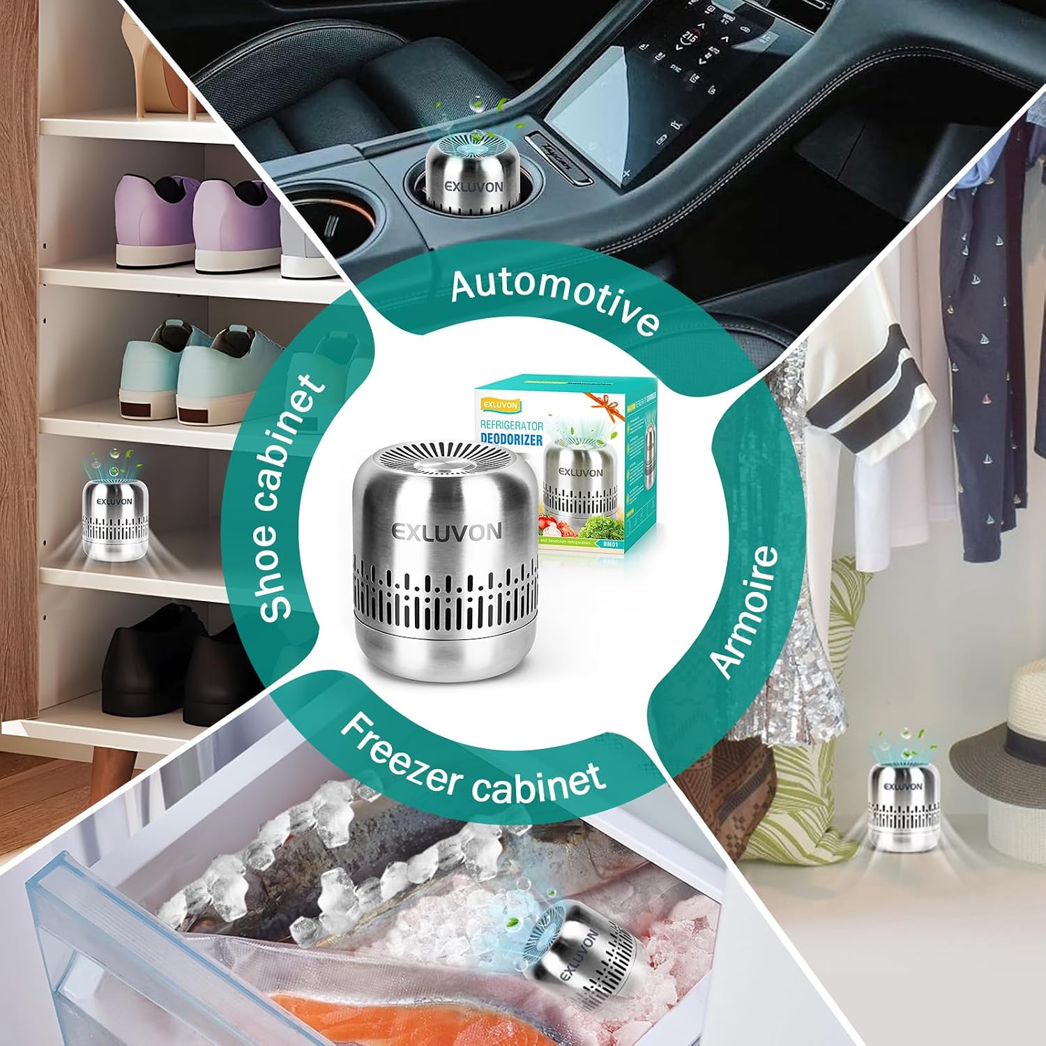 Refrigerator Deodorizer, 304 Stainless Steel, Long Lasting, Compact | Outperforms Baking Soda & Charcoal Bags, Reusable For Fridge Freezer Car Closet Rv, Fragrance Free Non Toxic, Fast Acting