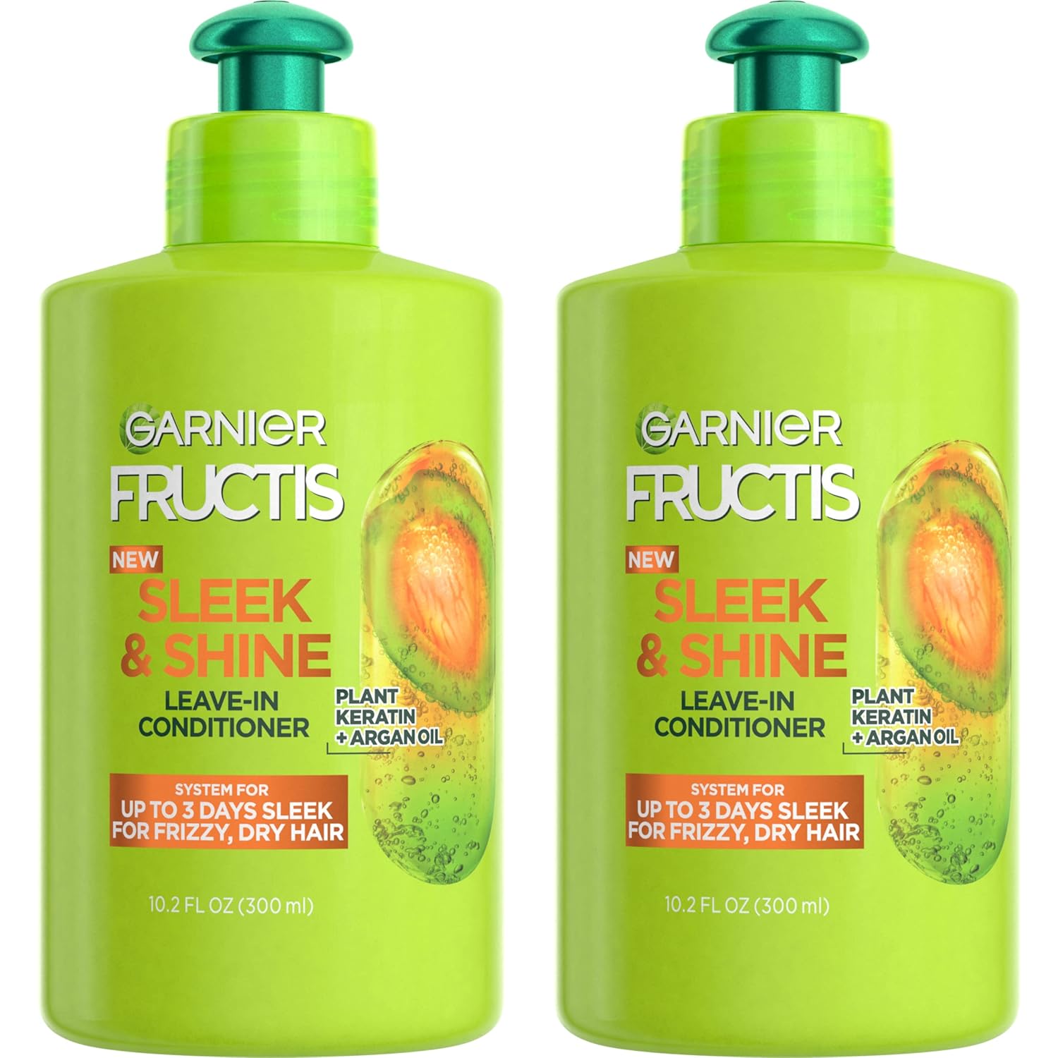Garnier Fructis Sleek and Shine Intense Smooth Leave In Conditioner, Conditioning Hair Cream for Frizzy, Dry Hair, Plant Keratin + Argan Oil, 10.2 Fl Oz (Pack of 2)