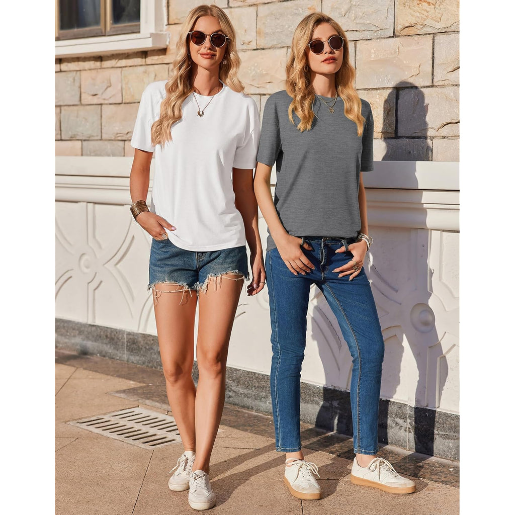 Women's T-Shirts Short Sleeve Tops Summer Casual Blouse Crew Neck Basic Shirt 2 Pack Loose Fit Tee