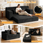 55" Small Boneless Couch, 3-In-1 Boneless Loveseat Sleeper Sofa Bed Convertible Sofa Bed With 4 Pillows, Black Corduroy Boneless Couch For Living Room, Guest Room, Small Space, No Assembly Required