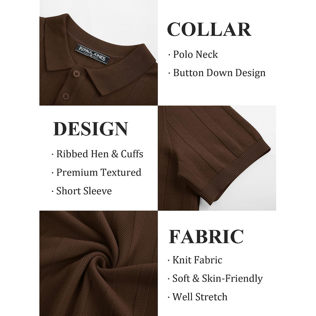 Pj Paul Jones Mens Polo Shirts Short Sleeve Textured Knit Polo Shirt Ribbed Casual Golf Shirts
