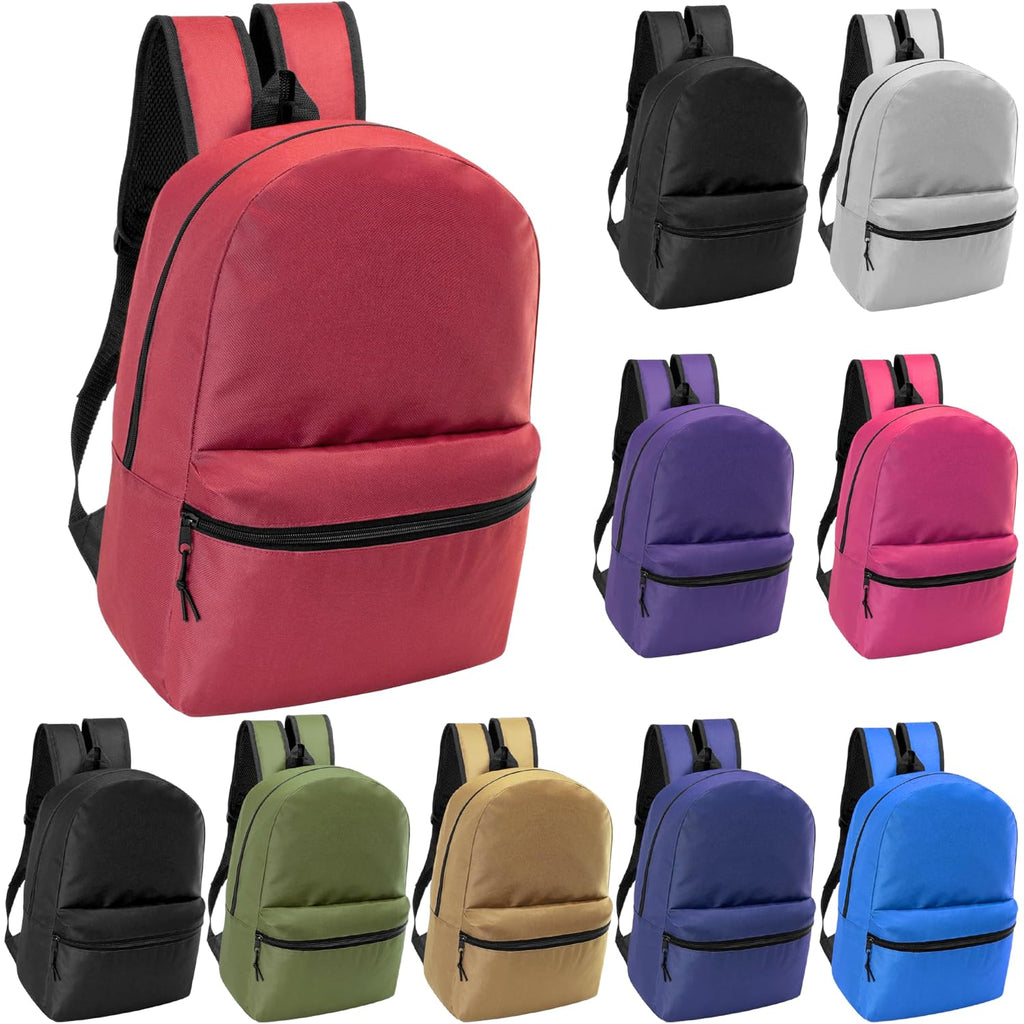 Moda West 17" School Backpacks For Kids - Backpacks In Bulk For Elementary, Middle, And High School Students, 10 Pack | Durable Nylon Bags With Adjustable Padded Straps & Front Pocket For Elementary, Middle & High School Students, Charity Drives