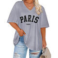 rosemia Plus Size Tops for Women Oversized Casual Tops V Neck Short Sleeves Basic Tees 2026 Gray Paris