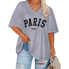 rosemia Plus Size Tops for Women Oversized Casual Tops V Neck Short Sleeves Basic Tees 2026 Gray Paris