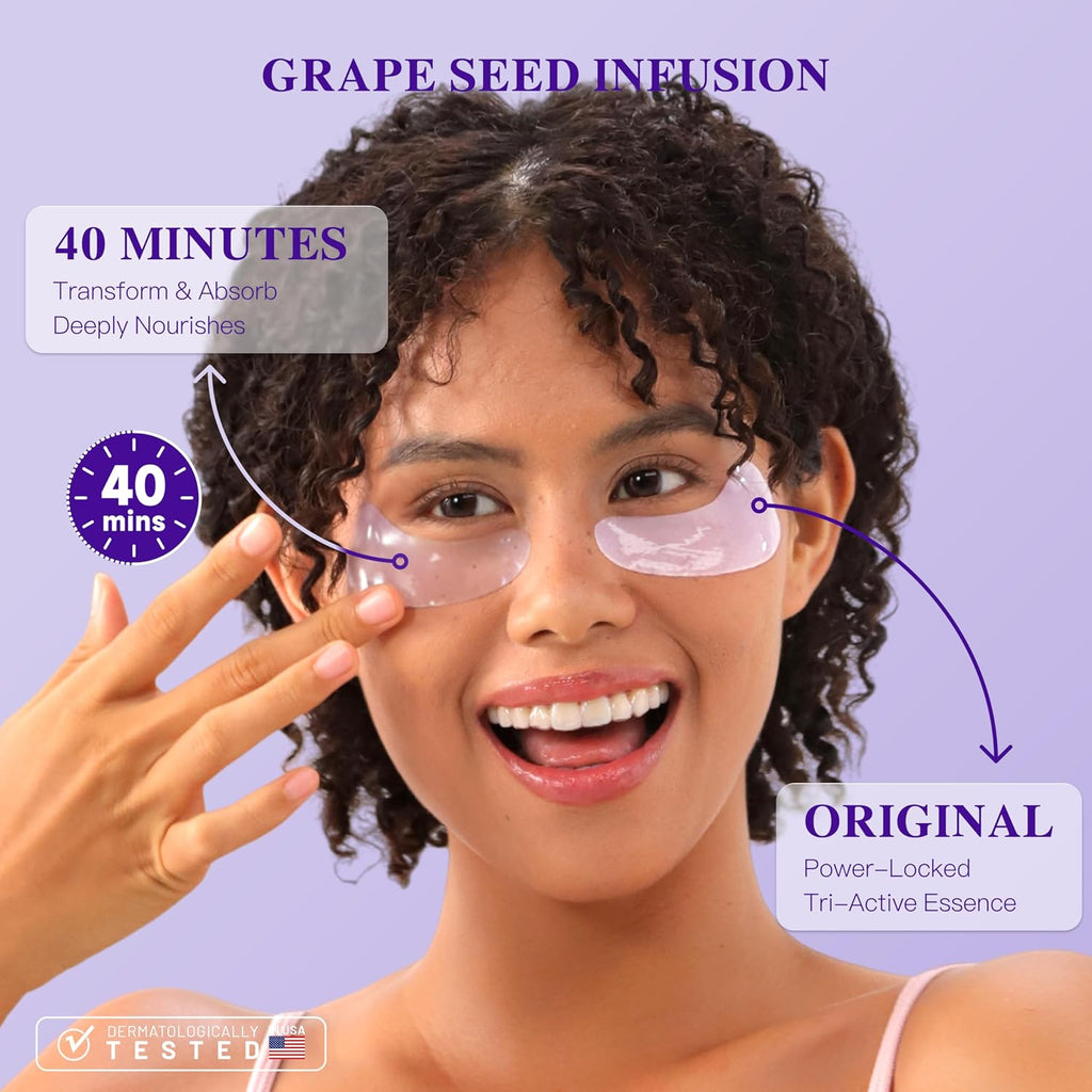 Grape Seed Collagen Under Eye Patches, Eye Mask For Puffy Eyes And Dark Circles, Deep Hydrating Under Eye Mask Patches For Eye Bags Treatment, Under-Eye Skincare Boost Radiance (12 Pairs)