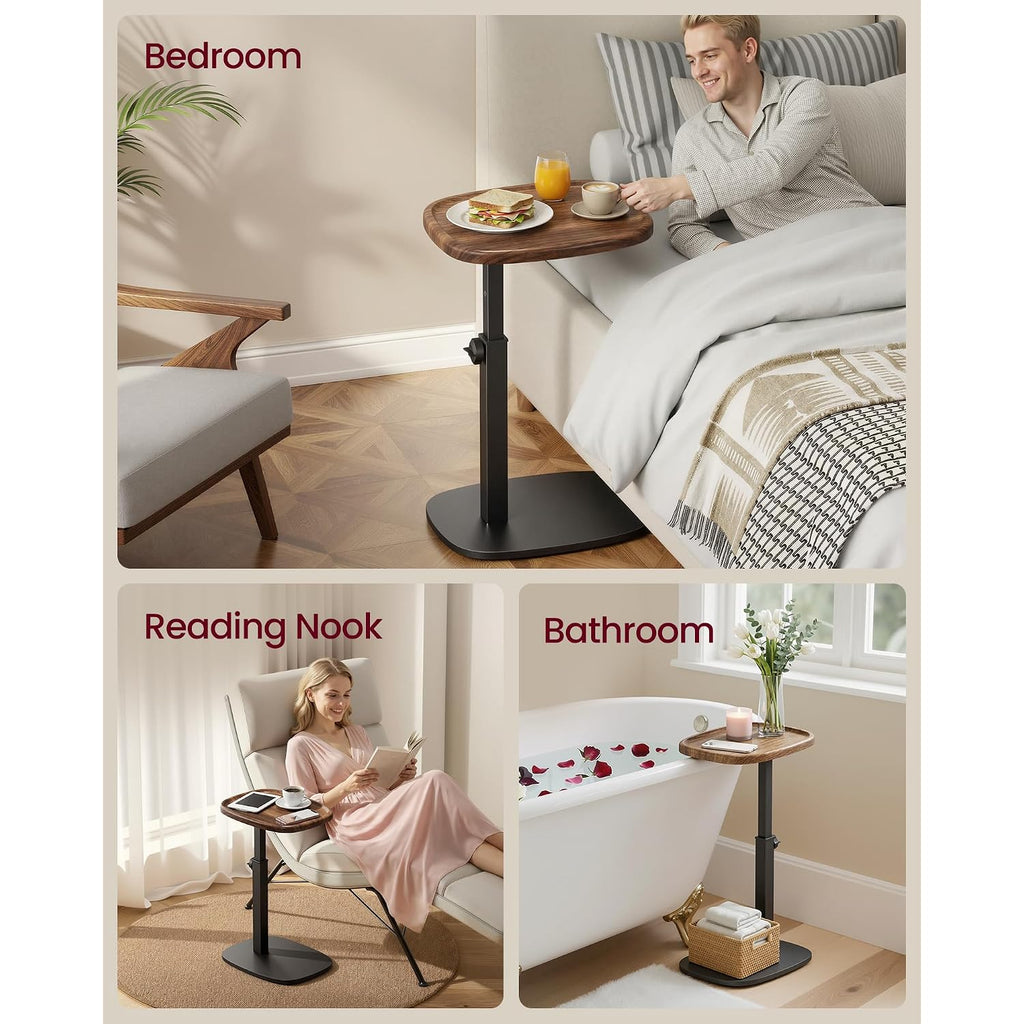 Vasagle C Side Table Adjustable Height, Couch Sofa Table, End Table, Tv Tray For Small Spaces, 11.8 X 15.7 X 27.2 Inches, For Living Room, Bedroom, Walnut Brown And Ink Black Ulet363M101