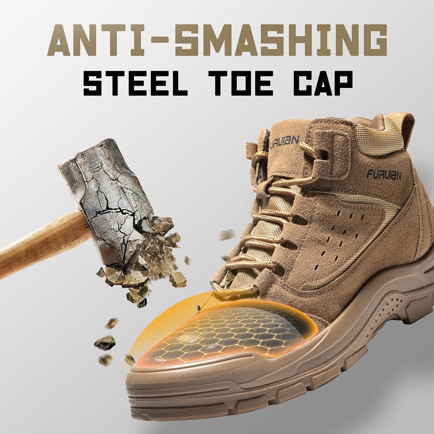 Furuian Steel Toe Boots For Men Women Lightweight Work Boots Pioneer Series | Astm Certificated Safety Shoes, Width Option, Non Slip Rubber Sole, Comfortable Work Shoes For Construction, Warehouse, Yard