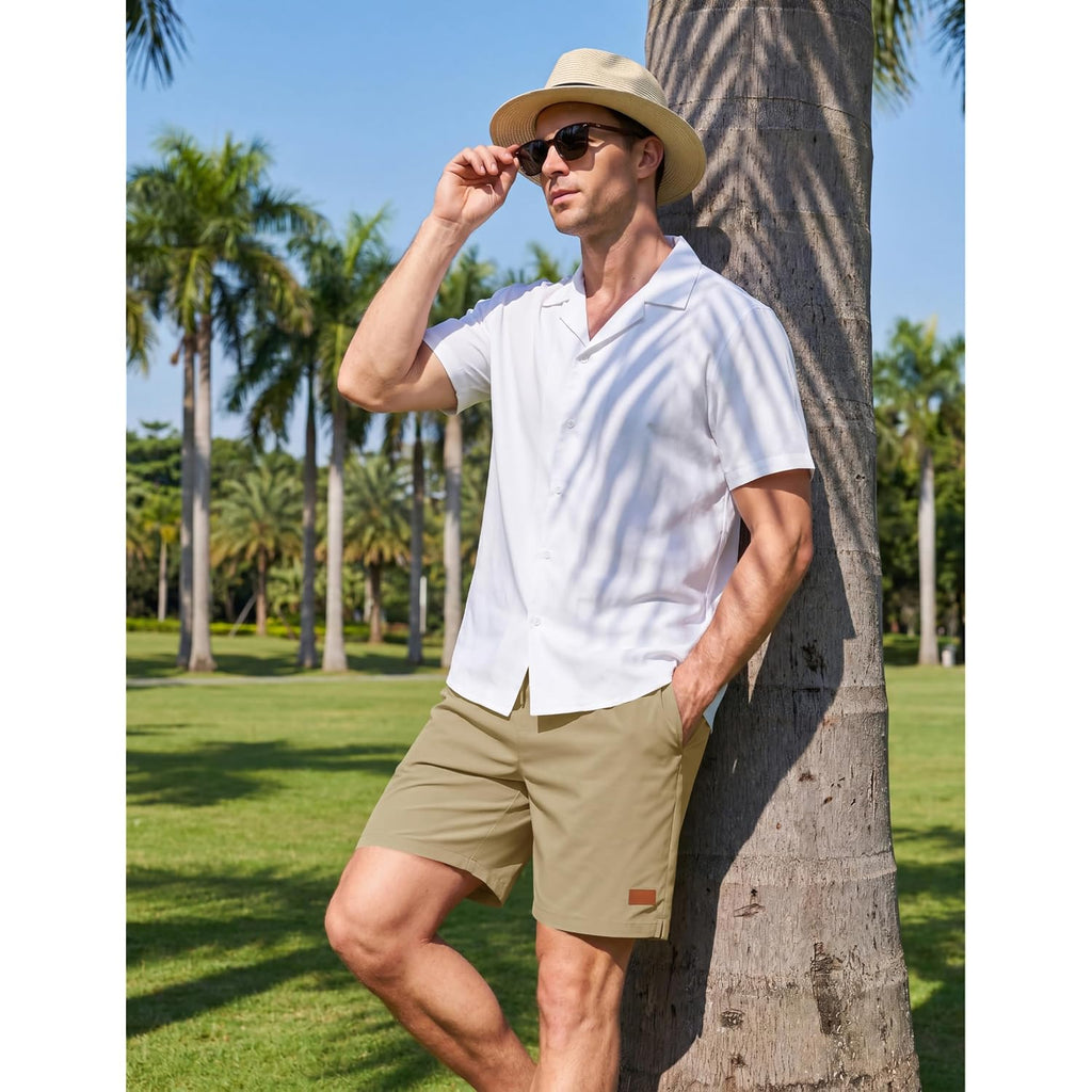 Tacvasen Men'S Shorts 7 Inch Casual Twill Drawstring Summer Water-Repellent Beach Shorts With Zipper Pocket
