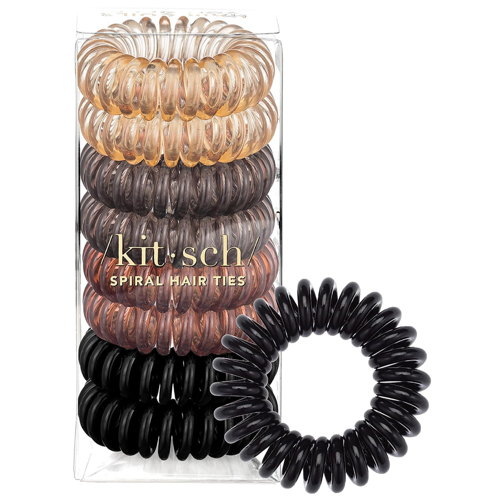 Kitsch Spiral Hair Ties For Women – Coiled Plastic Hair Ties No Damage, Ponytail Holders For Thick And Thin Hair – Creaseless And Dent-Free, Phone Cord Style - Brunette, 8 Pcs