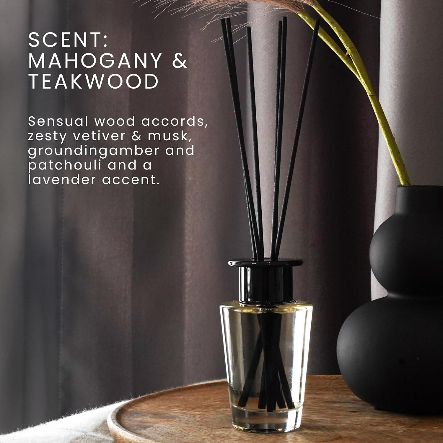 The Magic Scent Mahogany & Teakwood Reed Diffuser For Home - Luxury Scent Diffuser With Premium Fiber Reeds For Lasting Gentle Dispersal - Natural, Toxin-Free Aroma Inspired By Ambercrombie & Fitch