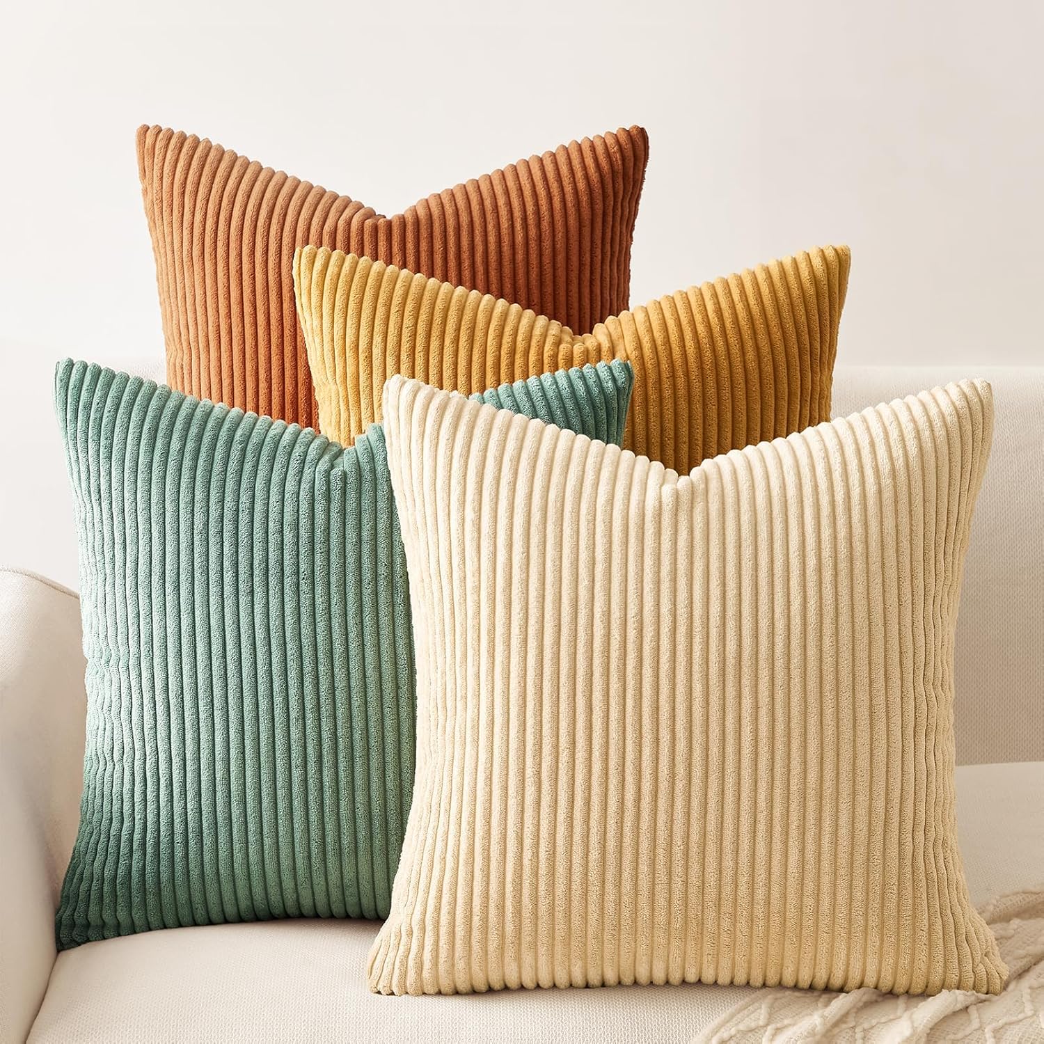 Topfinel Decorative Throw Pillow Covers Cushion Cases, Set of 4 Soft Velvet Modern Double-Sided Designs, Mix and Match for Boho Farmhouse Fall Home Decor (18x18 inch, Orange/Teal)