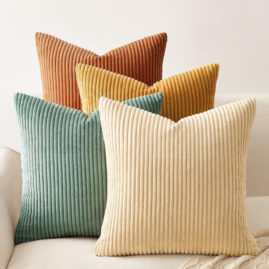 Topfinel Decorative Throw Pillow Covers Cushion Cases, Set Of 4 Soft Velvet Modern Double-Sided Designs, Mix And Match For Boho Farmhouse Fall Home Decor (18X18 Inch, Orange/Teal)