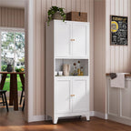 69" Tall Metal Kitchen Pantry Cabinet With Microwave Shelf, 4 Doors & 3 Adjustable Shelves, Heavy Duty Food Storage Cabinet With Anti-Tip Design For Kitchen,Dining Room (1Pc,White)
