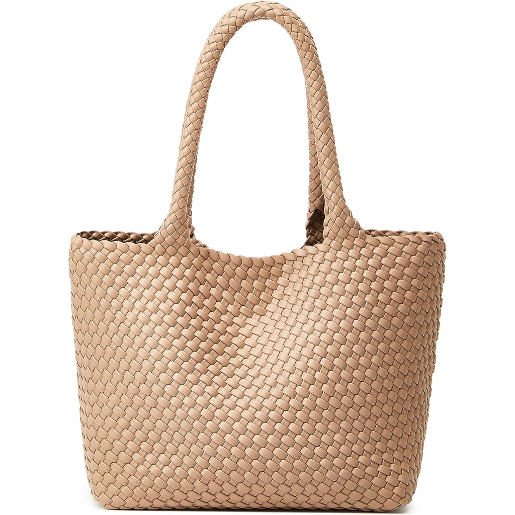 BOYATU Woven Tote Bag for Women: Vegan Leather Purse with 1 Zipper Clutch - Handwoven Tote for Travel Vacation Beach Weekend