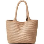 BOYATU Woven Tote Bag for Women: Vegan Leather Purse with 1 Zipper Clutch - Handwoven Tote for Travel Vacation Beach Weekend