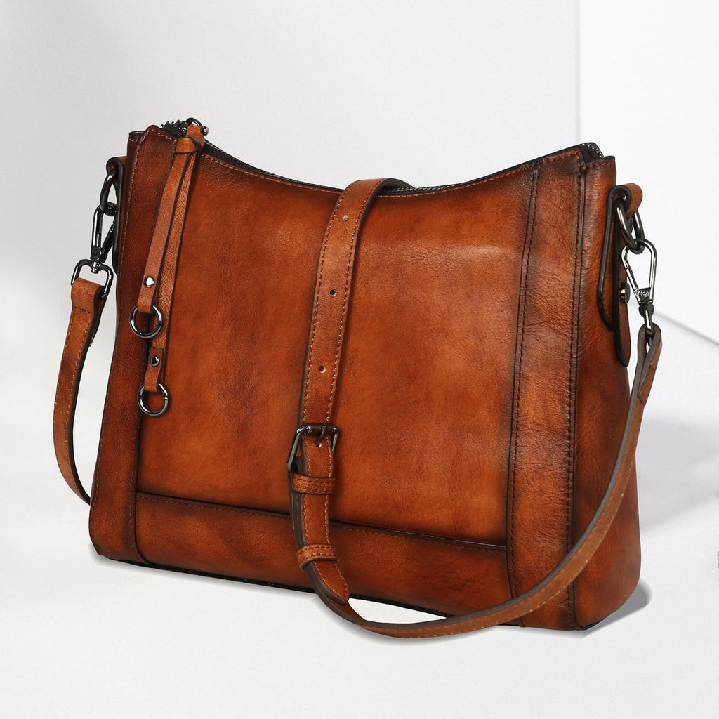 Iswee Leather Crossbody Bags for Women Shoulder Purse Medium Hobo Genuine Leather Satchel Purses and Handbags