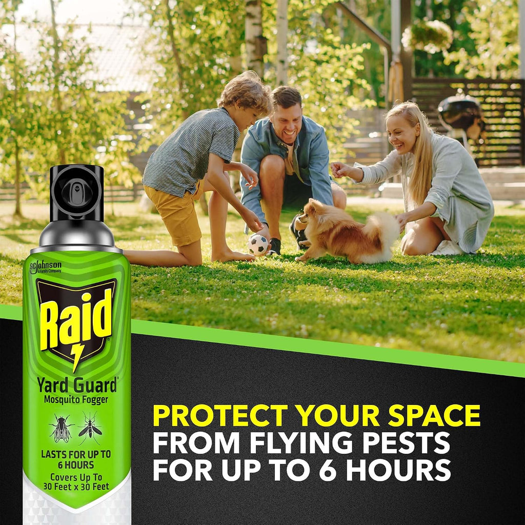 Raid Yard Guard Mosquito Fogger Outdoor, Kills Flies, Mosquitoes, Non-Biting Gnats, Small Flying Moths, Wasps And Hornets 16 Oz Pack Of 12