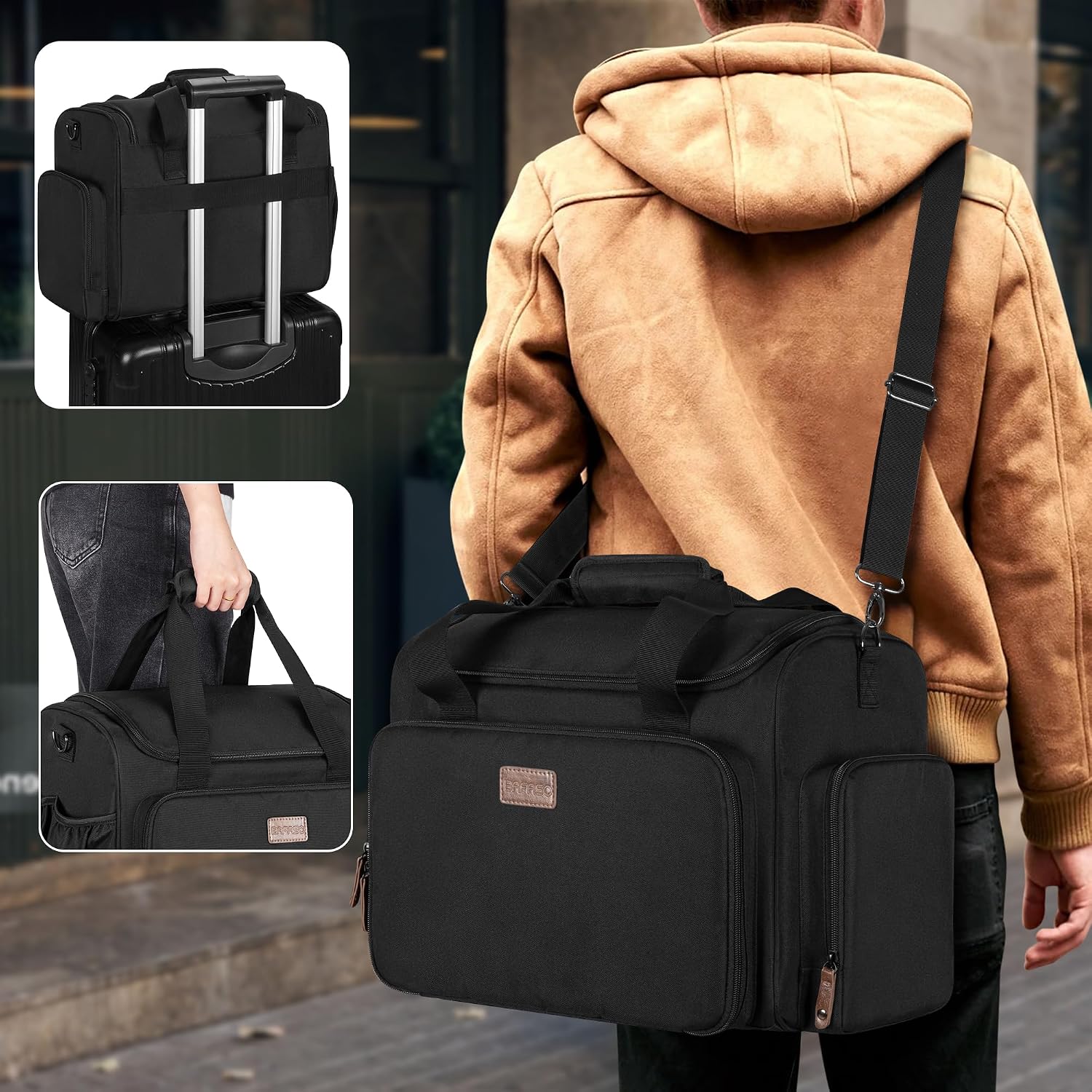 Large Insulated Hairdresser Bag With A Semi Detachable Divider And 2 Removable Pouches, Hairstylist Traveling Bag Holds Various Hair Cutting Tools, Black